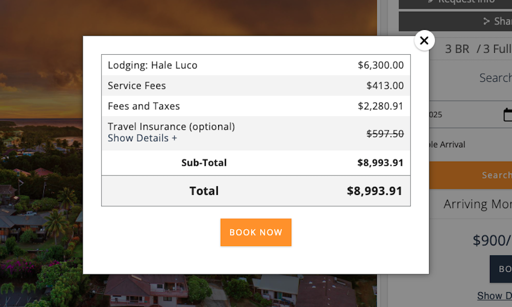 screenshot showing week-long rate at Suite Paradise 